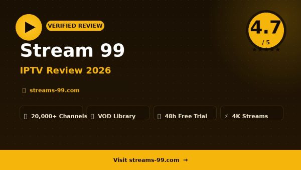 Stream 99 Review IPTV Review 2026 — 20,000+ Channels, 4K Quality & Free Trial